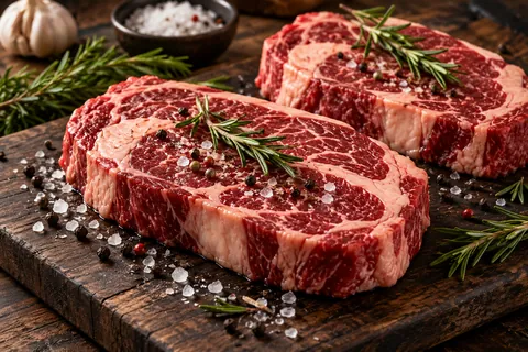 Rohe Ribeye-Steaks mit Rosmarin